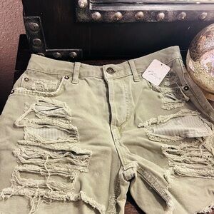 We The Free Sage Green Button-Fly Shorts